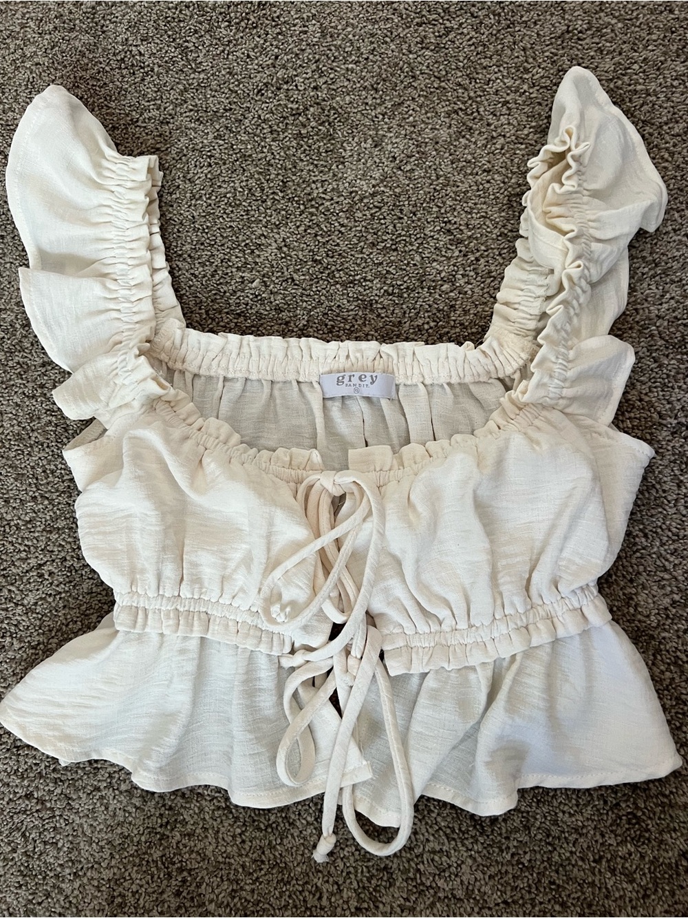 Grey Bandit - Cream Ruffle Tie-Front Women's Tank